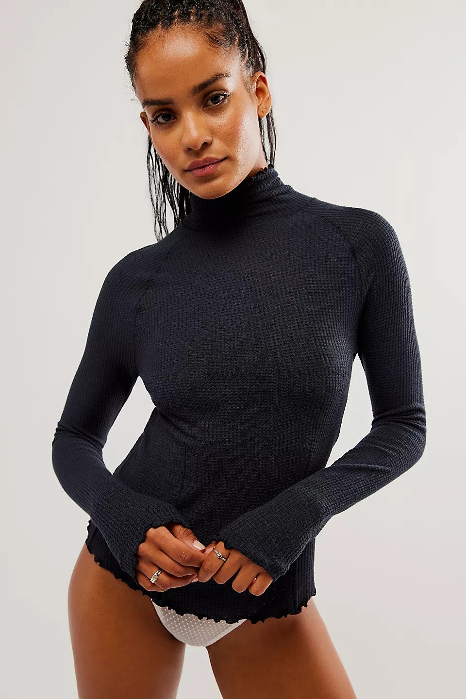Hengra Women's Ribbed Turtleneck Long Sleeve Top Slim Fit Thermal Sweater