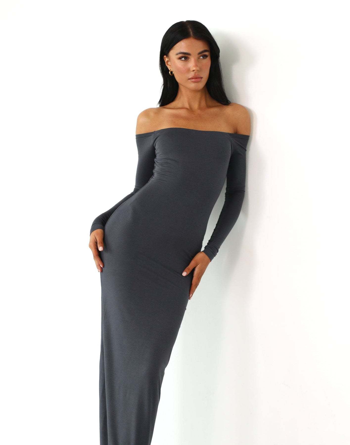 Hengra Women's Off Shoulder Long Sleeve Maxi Dress High Waist Bodycon Dress