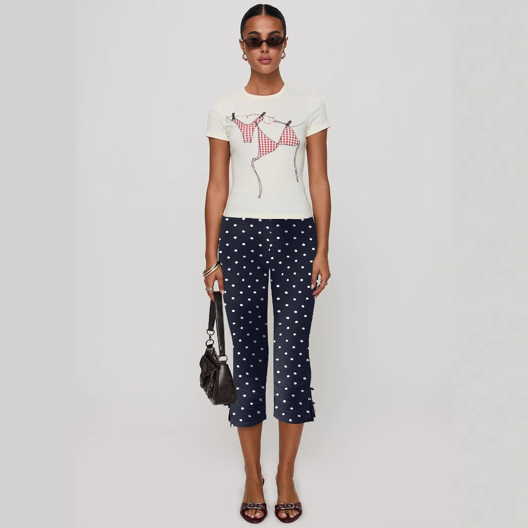 Hengra Women's High Waist Flare Capri Pants Cropped Stretch Casual Trousers