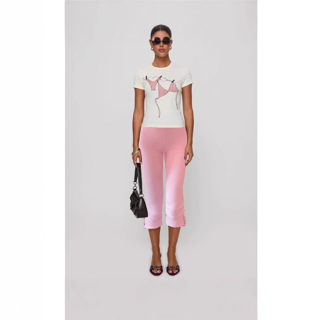 Hengra Women's High Waist Flare Capri Pants Cropped Stretch Casual Trousers