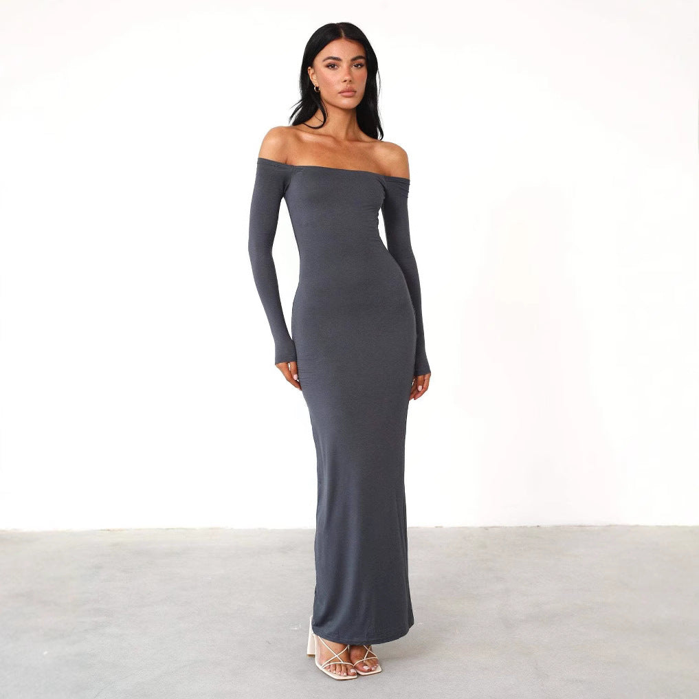 Hengra Women's Off Shoulder Long Sleeve Maxi Dress High Waist Bodycon Dress