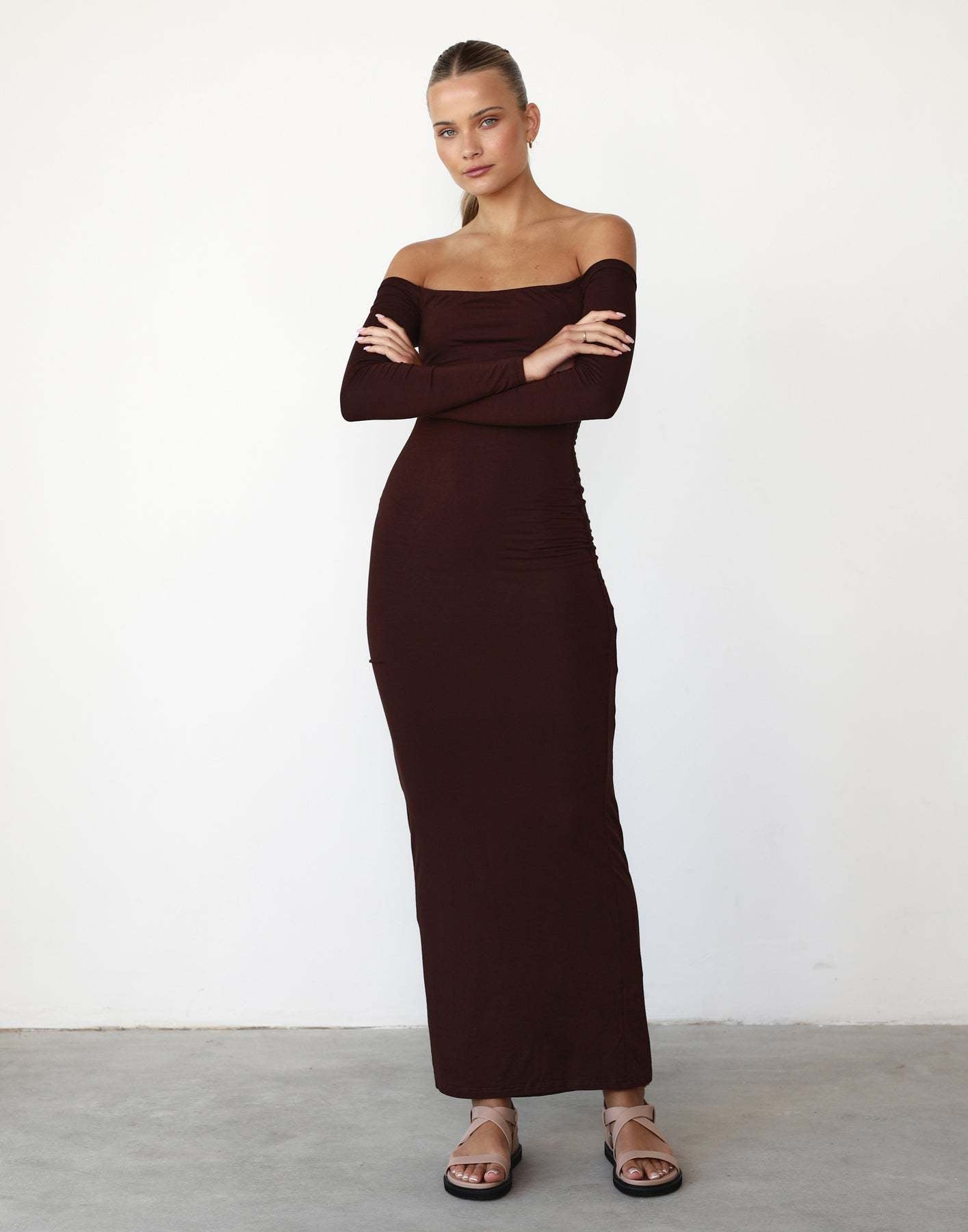 Hengra Women's Off Shoulder Long Sleeve Maxi Dress High Waist Bodycon Dress