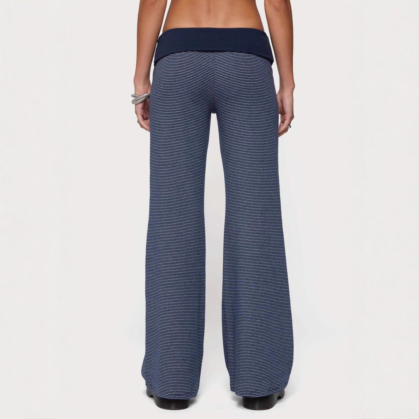 Hengra Women's Striped Flare Pants High Waist Stretch Casual Trousers