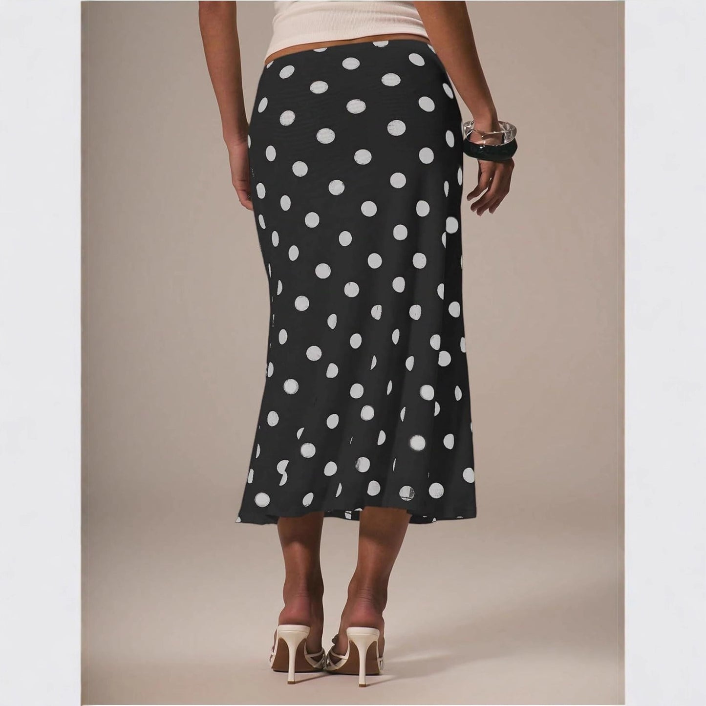 Hengra Women's Polka Dot Mesh Midi Skirt High Waist A Line Long Casual Skirt