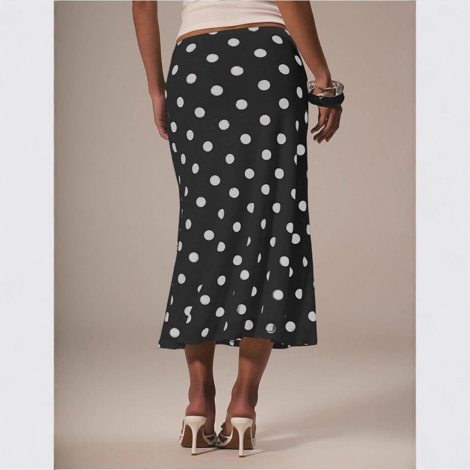 Hengra Women's Polka Dot Mesh Midi Skirt High Waist A Line Long Casual Skirt