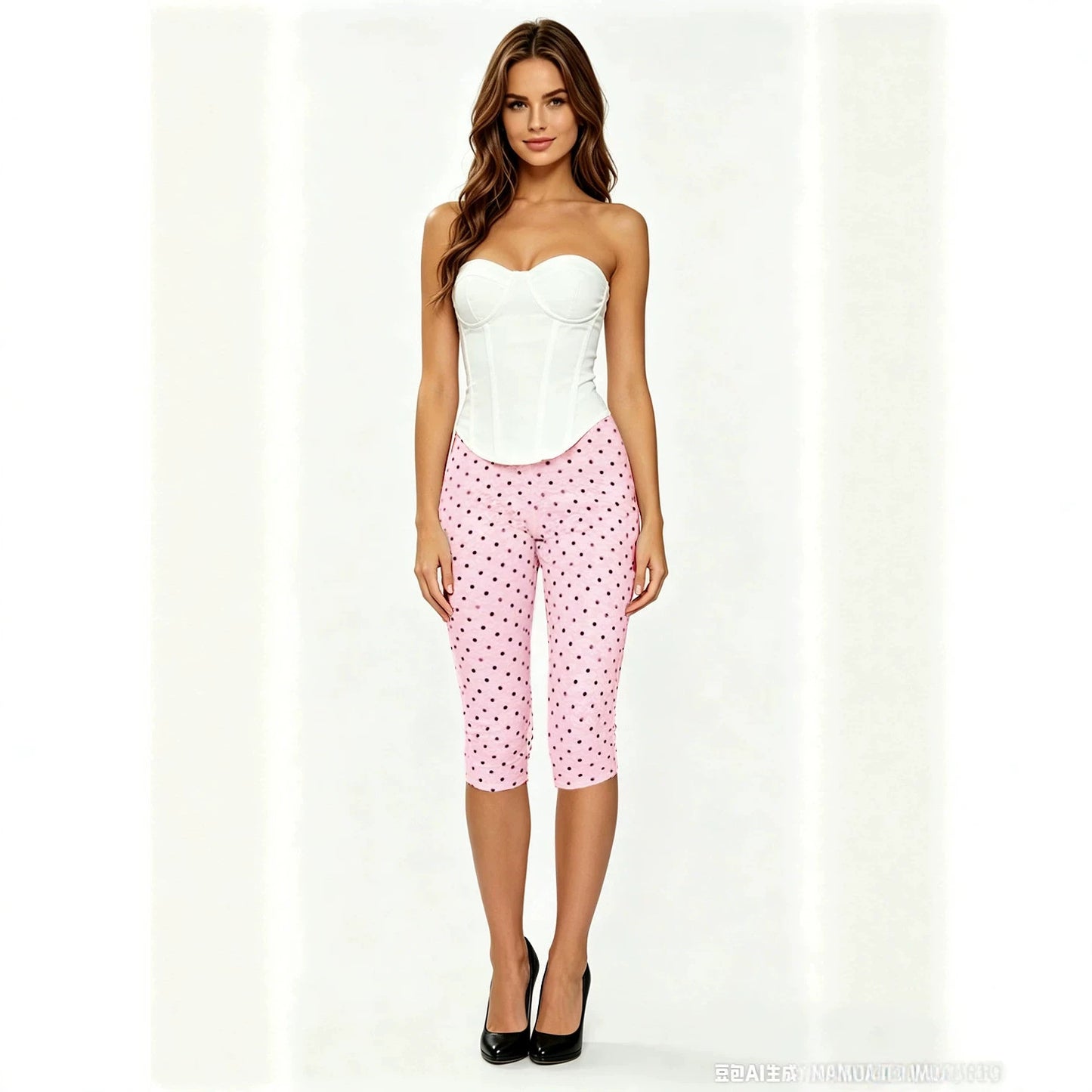 Hengra Women's Polka Dot Capri Pants Slim Fit High Waist Cropped Casual Trousers
