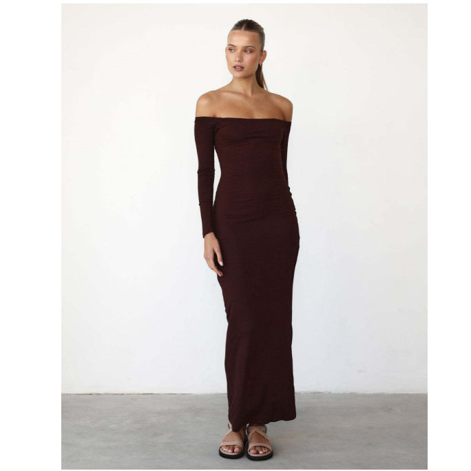 Hengra Women's Off Shoulder Long Sleeve Maxi Dress High Waist Bodycon Dress