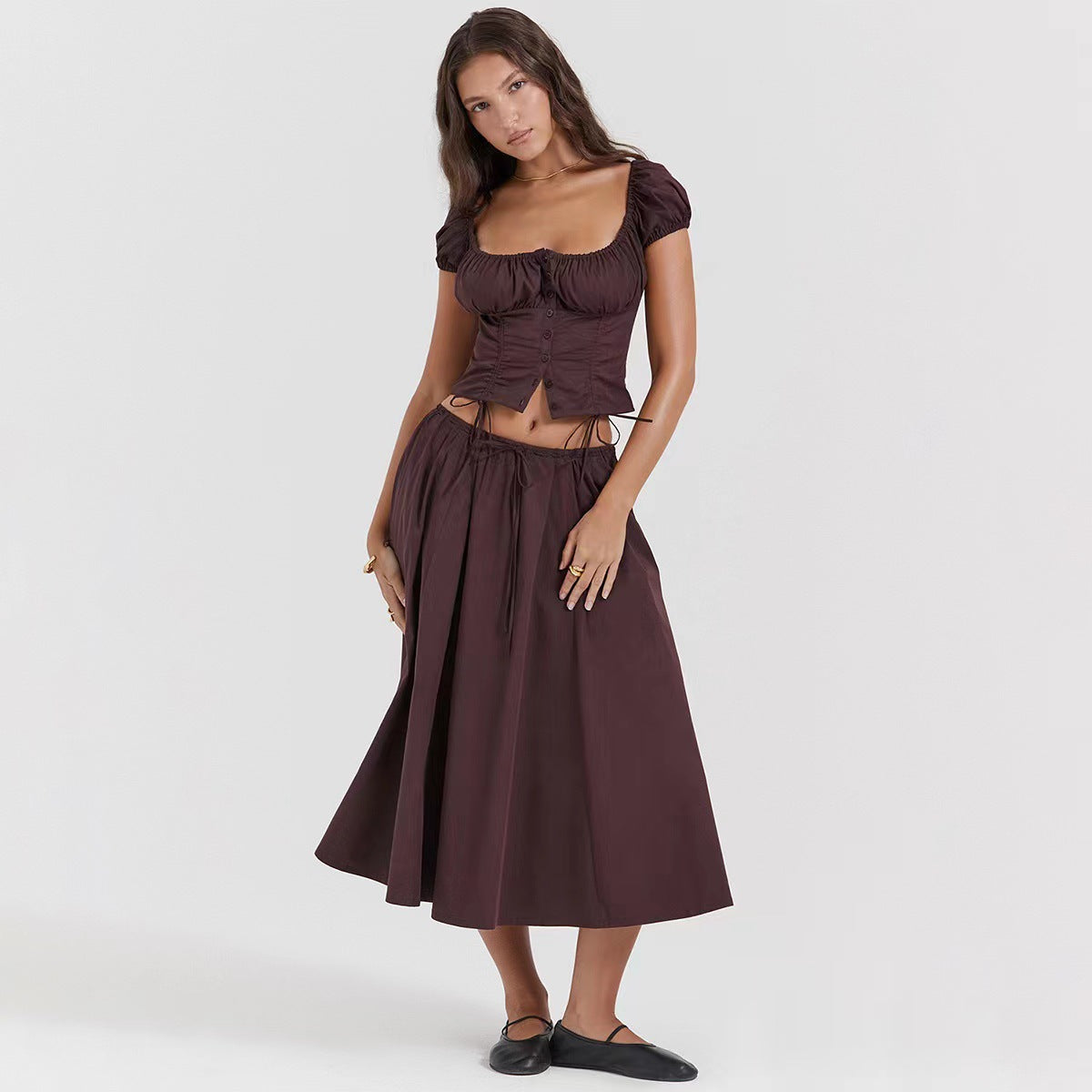 Hengra Women's Two Piece Skirt Set Sleeveless Stretch Crop Top and Midi Skirt