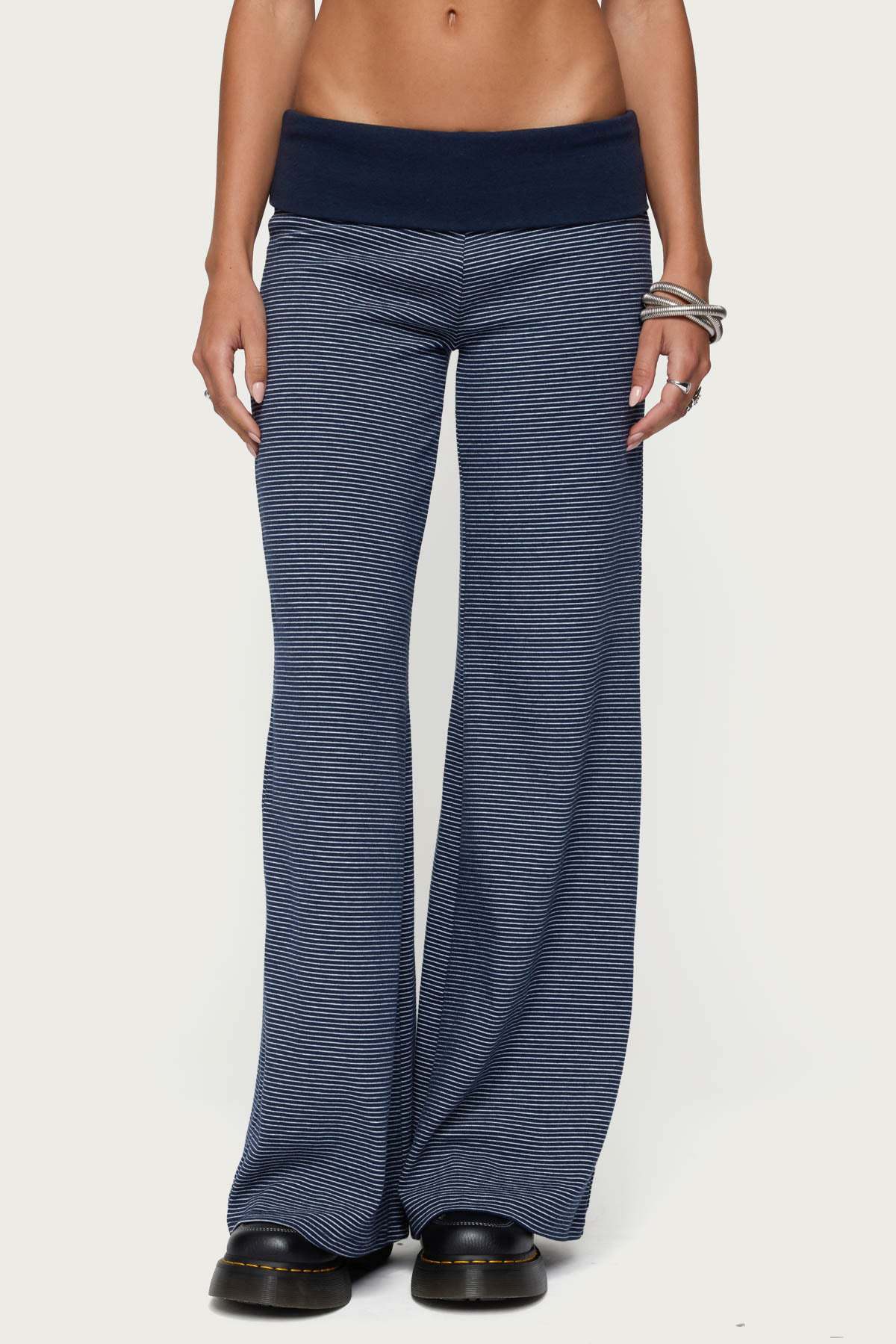 Hengra Women's Striped Flare Pants High Waist Stretch Casual Trousers