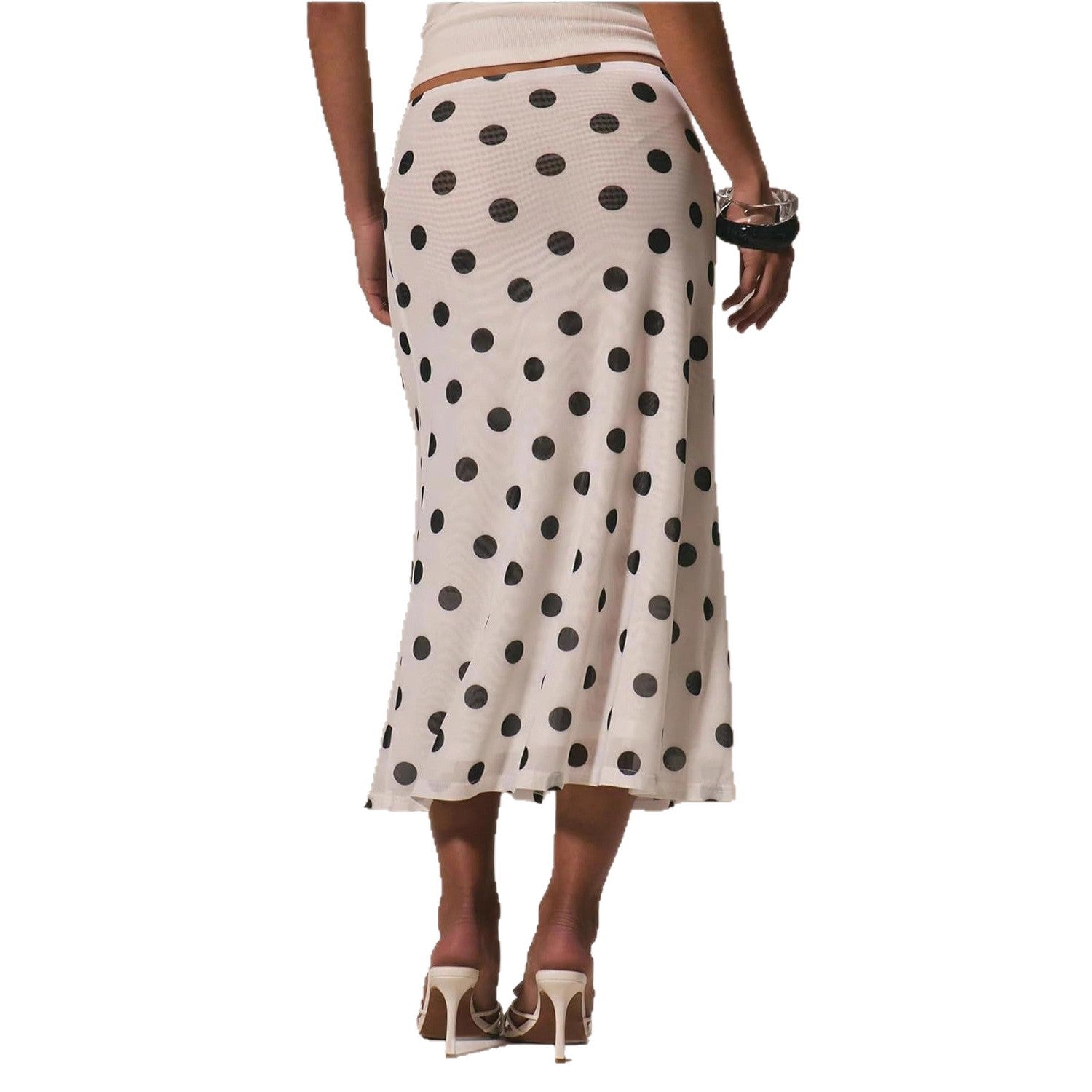 Hengra Women's Polka Dot Mesh Midi Skirt High Waist A Line Long Casual Skirt