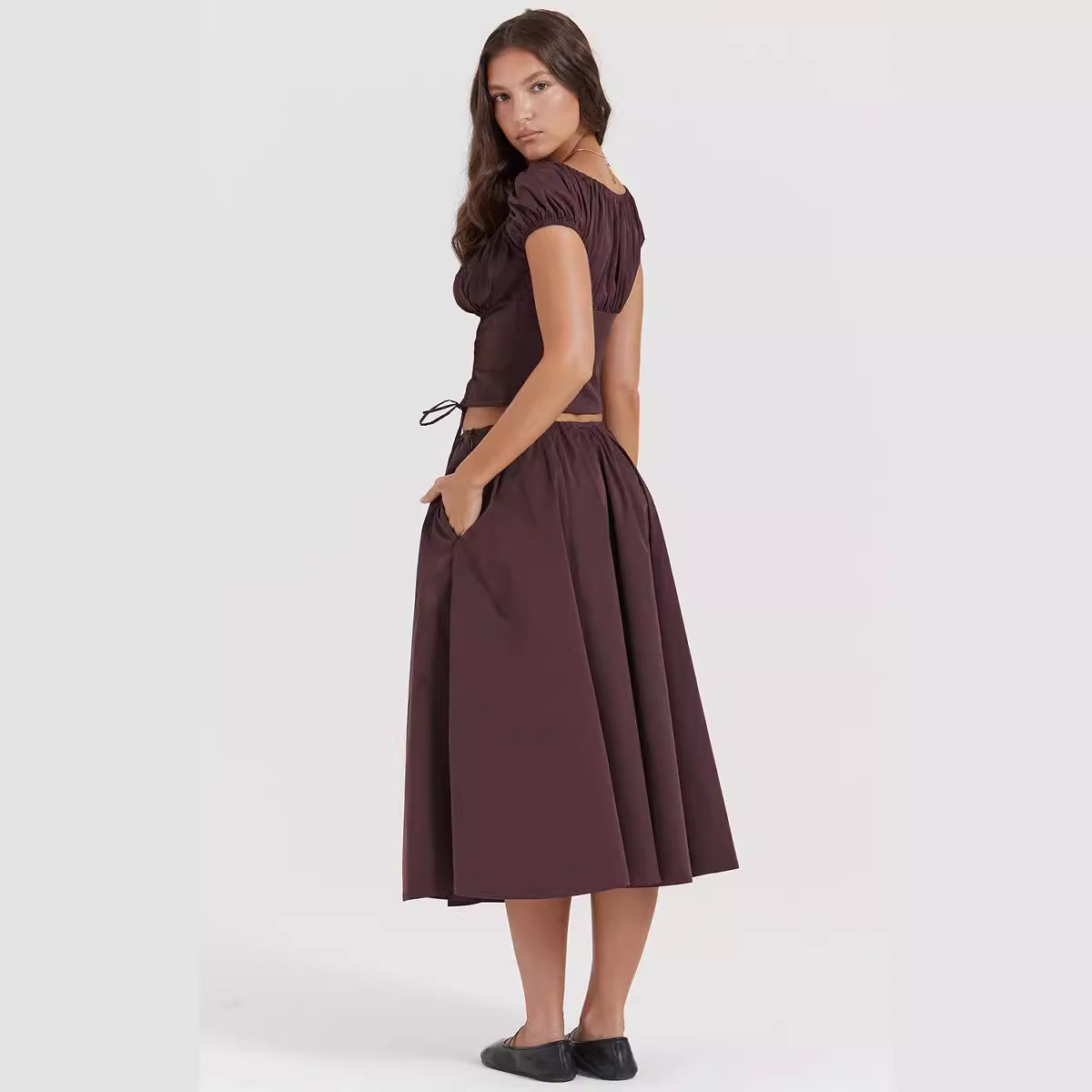 Hengra Women's Two Piece Skirt Set Sleeveless Stretch Crop Top and Midi Skirt